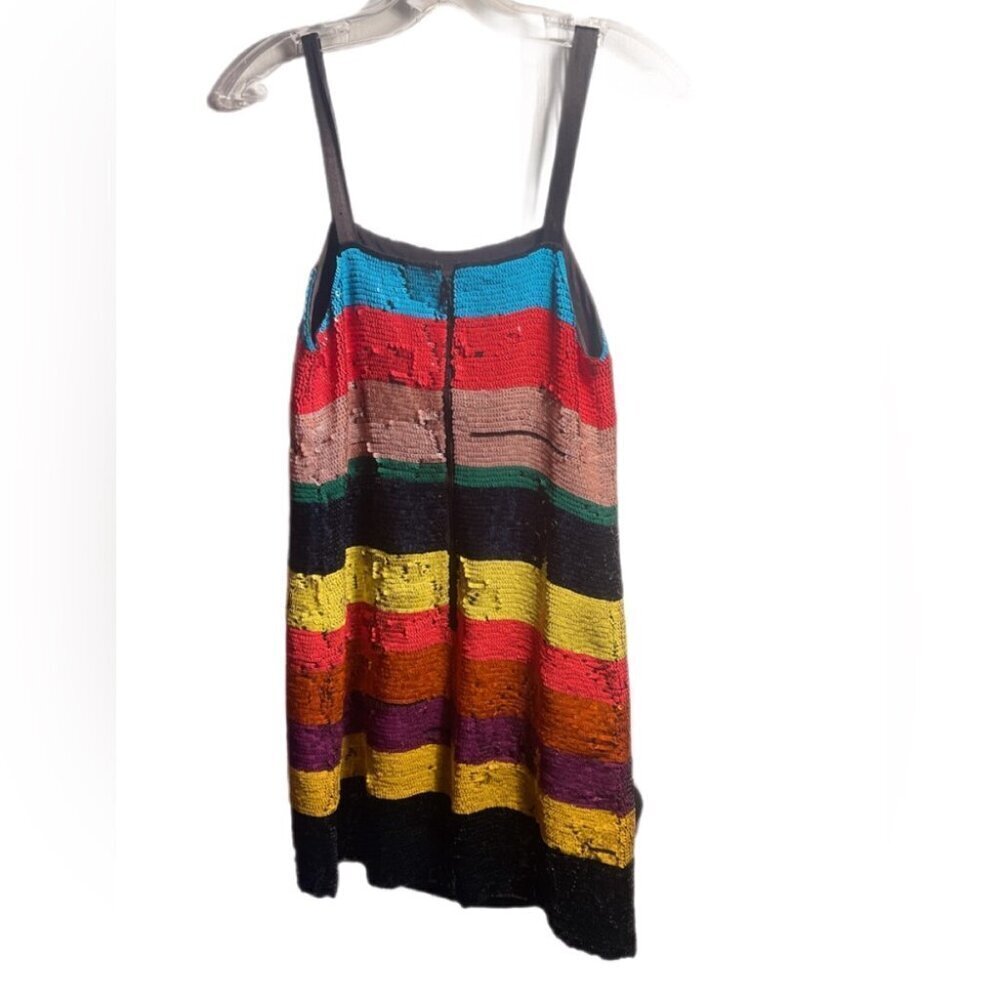 Alice + Olivia Black Striped Sequin Shift Dress | Square Neck Sleeveless 0 - Picture 2 of 5